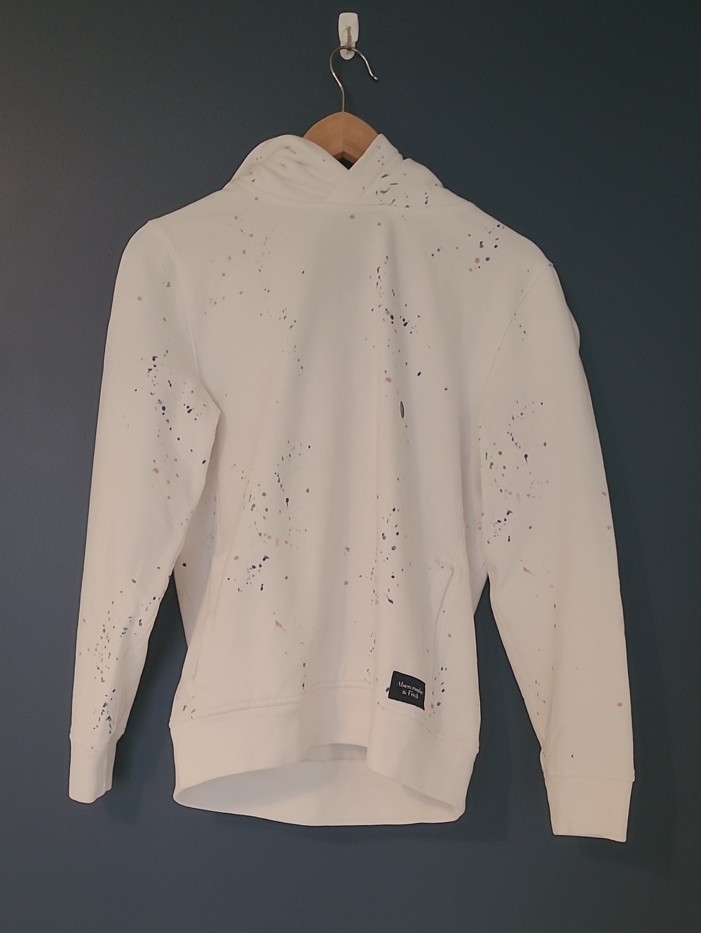 Abercrombie & Fitch White Paint-Splatter Hoodie